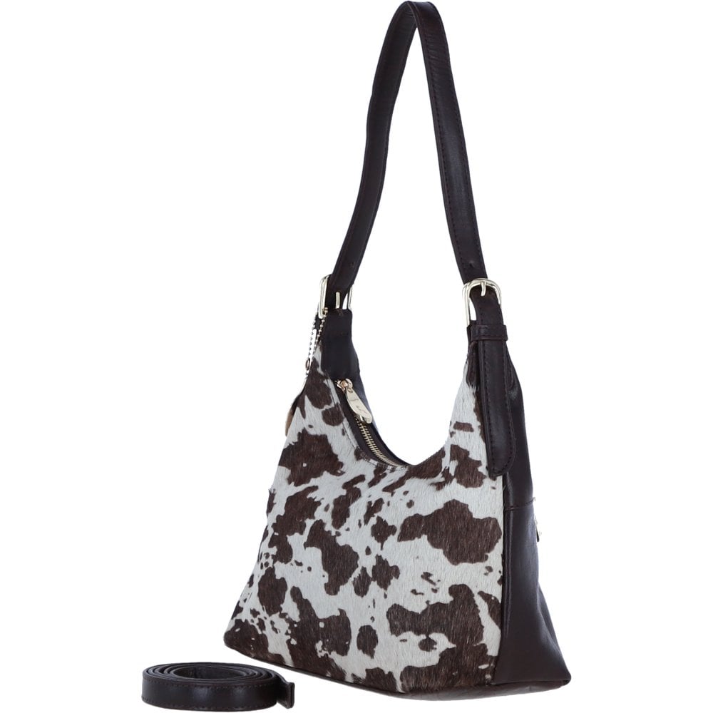 Leather Hair-on-Hide Shoulder Bag with Crossbody Strap